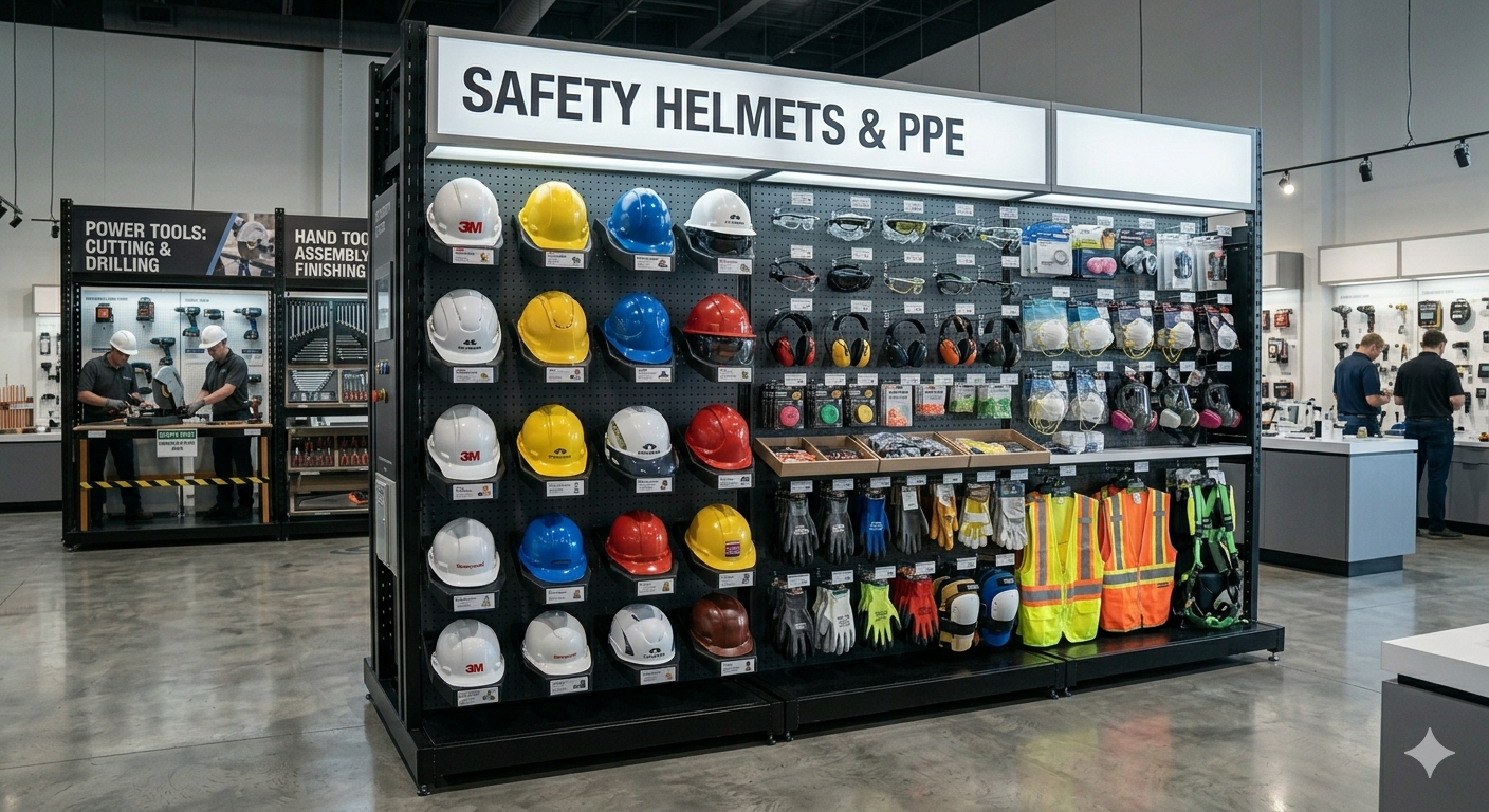safety helmets & ppe display