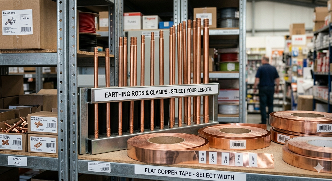 displayed in an electrical shop rack